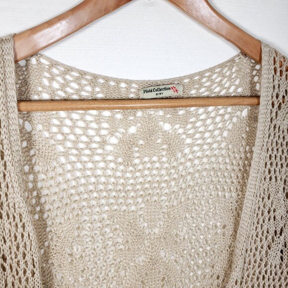 Y2K Vintage Western Boho Fringe Open Knit Duster Cardigan Sweater in light brown - Picture 5 of 7